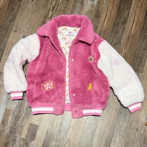 Lola + The Boys Pink Fleece Jacket with Rainbow Lining